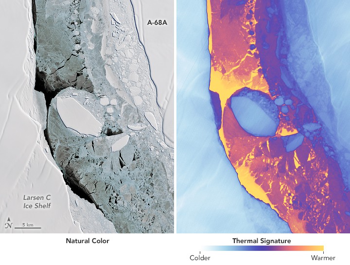 NASA показало новые снимки гигантского айсберга, отколовшегося от Антарктиды